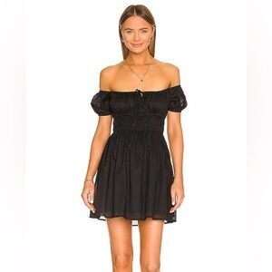Faithfull the Brand Viola Black Mini Puff Sleeve Dress